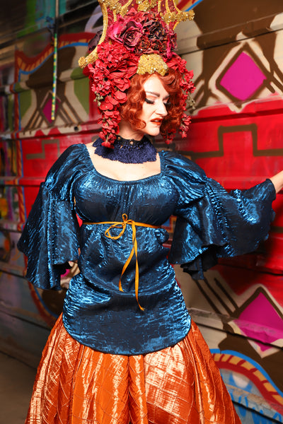 12. Flounce Blouse in Dark Sapphire Crushed Shimmer - The Magic Carpet Ride Collection
