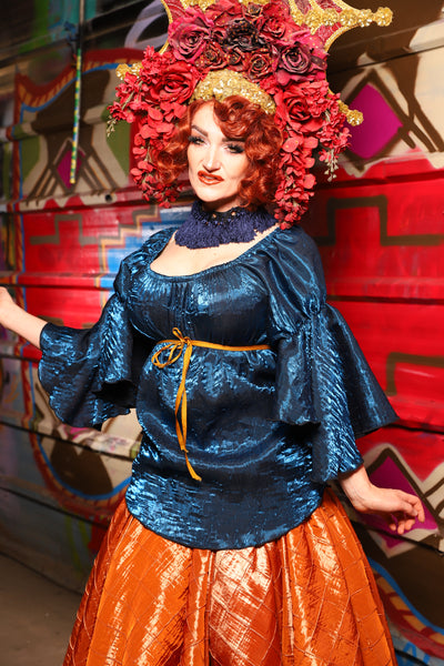 12. Flounce Blouse in Dark Sapphire Crushed Shimmer - The Magic Carpet Ride Collection