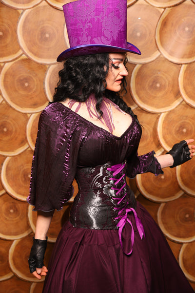 23. Petite Wench Corset in Plum and Silver Medallion - The Darling Starling Collection