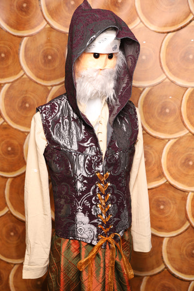 Men's Vest w/Hood in Plum and Silver Medallion - The Darling Starling Collection