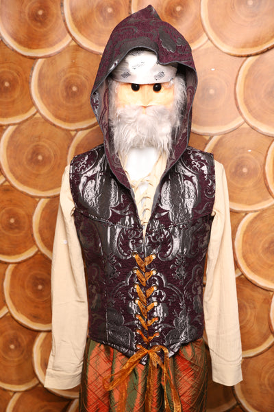 Men's Vest w/Hood in Plum and Silver Medallion - The Darling Starling Collection