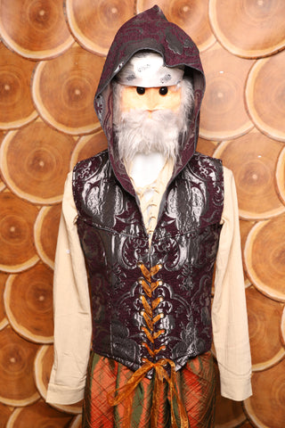 18. Men's Vest w/Hood in Plum and Silver Medallion - The Darling Starling Collection