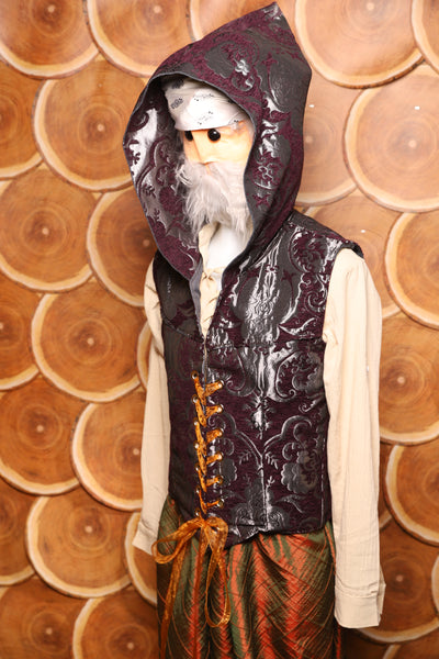 Men's Vest w/Hood in Plum and Silver Medallion - The Darling Starling Collection