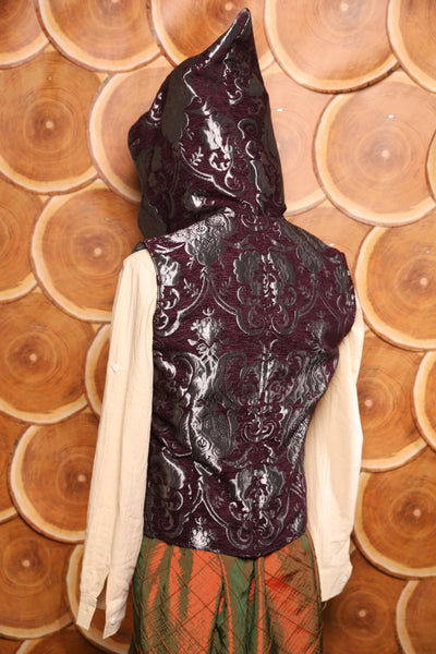 Men's Vest w/Hood in Plum and Silver Medallion - The Darling Starling Collection
