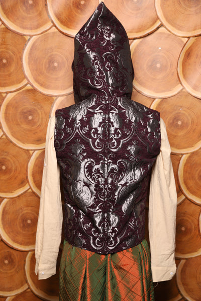 Men's Vest w/Hood in Plum and Silver Medallion - The Darling Starling Collection