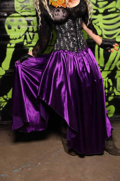 Crescent Skirt in Grape Stretch Satin - Spooky Saturday Part 8