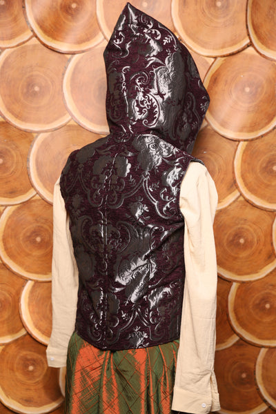 Men's Vest w/Hood in Plum and Silver Medallion - The Darling Starling Collection