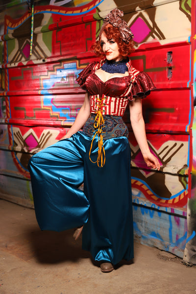 18. Harem Pants in Dark Teal Shiny Satin - The Magic Carpet Ride Collection