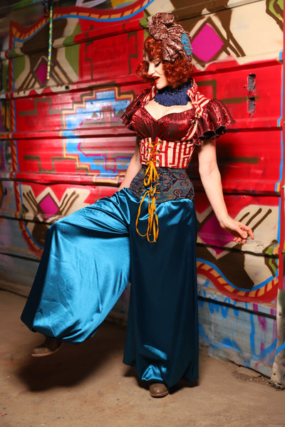 18. Harem Pants in Dark Teal Shiny Satin - The Magic Carpet Ride Collection