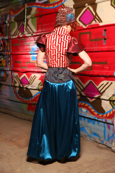 18. Harem Pants in Dark Teal Shiny Satin - The Magic Carpet Ride Collection
