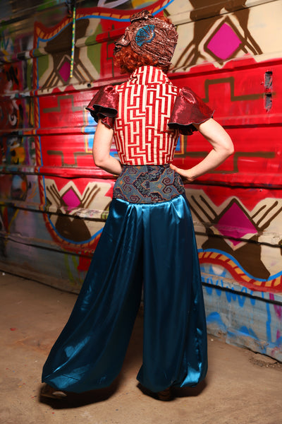18. Harem Pants in Dark Teal Shiny Satin - The Magic Carpet Ride Collection