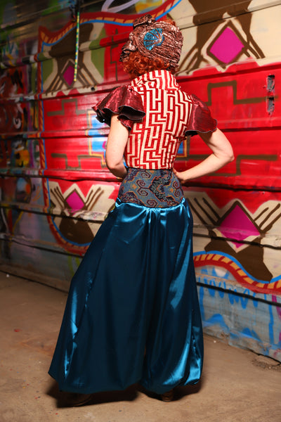 18. Harem Pants in Dark Teal Shiny Satin - The Magic Carpet Ride Collection
