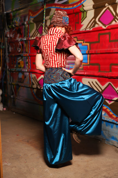 18. Harem Pants in Dark Teal Shiny Satin - The Magic Carpet Ride Collection