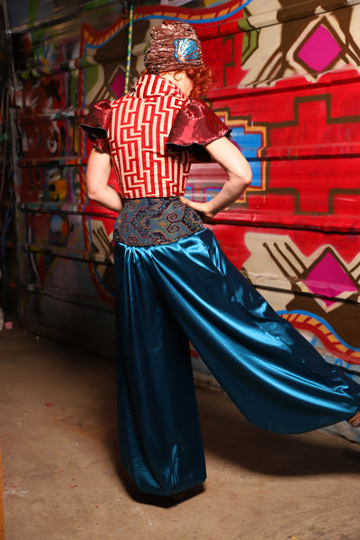 18. Harem Pants in Dark Teal Shiny Satin - The Magic Carpet Ride Collection