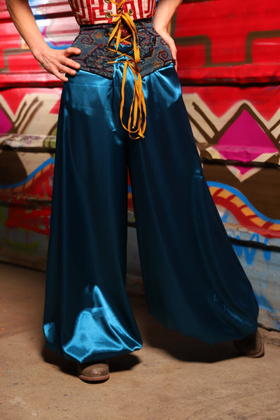18. Harem Pants in Dark Teal Shiny Satin - The Magic Carpet Ride Collection