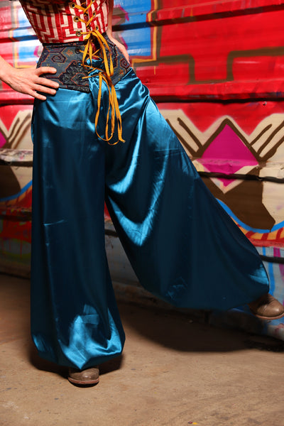 18. Harem Pants in Dark Teal Shiny Satin - The Magic Carpet Ride Collection