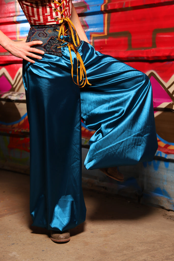 18. Harem Pants in Dark Teal Shiny Satin - The Magic Carpet Ride Collection