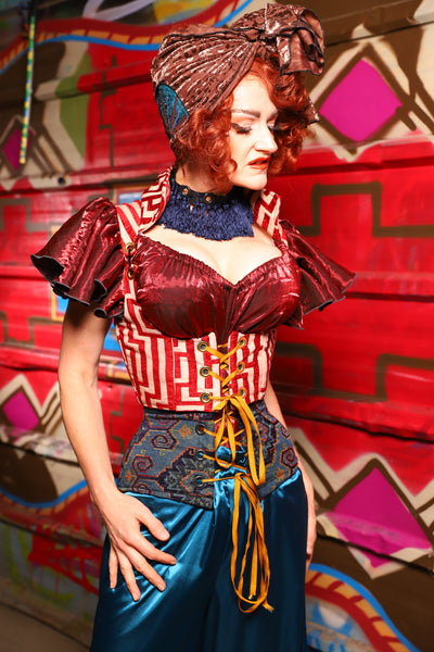 09. Cropped Vixen w/collar in Red Maze - The Magic Carpet Ride Collection