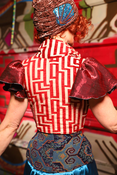 09. Cropped Vixen w/collar in Red Maze - The Magic Carpet Ride Collection