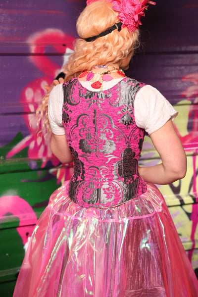 Maiden Bodice Corset in Pink & Silver Medallion - The Dragon Fruit Diva Collection