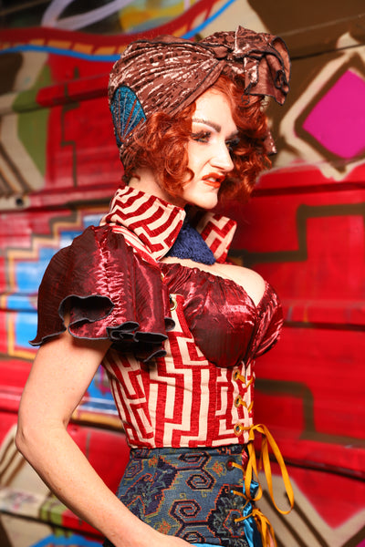 09. Cropped Vixen w/collar in Red Maze - The Magic Carpet Ride Collection