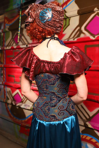 23. Petite Wench Underbust Corset in Geometric Peacock Upholstery - The Magic Carpet Ride Collection