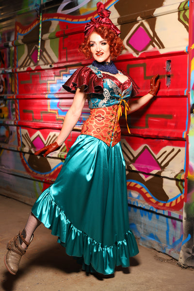 15. Flutterfall Trousers in Lagoon Shiny Satin - The Magic Carpet Ride Collection