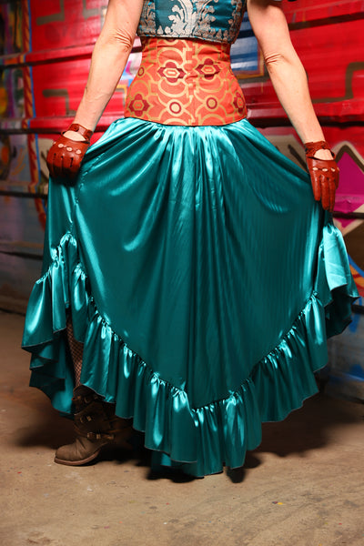 15. Flutterfall Trousers in Lagoon Shiny Satin - The Magic Carpet Ride Collection