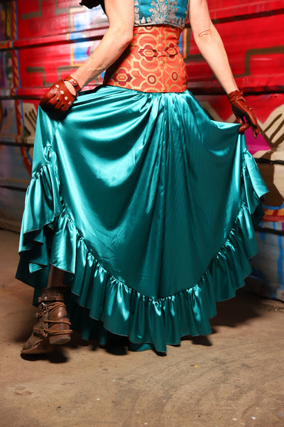 15. Flutterfall Trousers in Lagoon Shiny Satin - The Magic Carpet Ride Collection