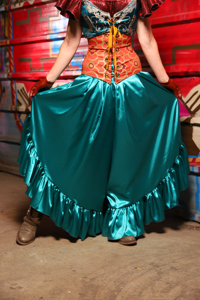 15. Flutterfall Trousers in Lagoon Shiny Satin - The Magic Carpet Ride Collection