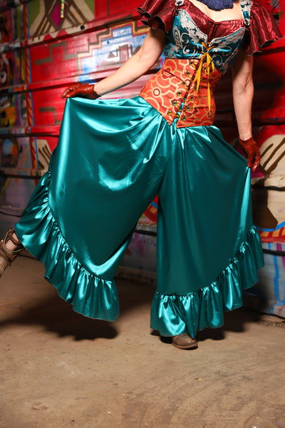 15. Flutterfall Trousers in Lagoon Shiny Satin - The Magic Carpet Ride Collection