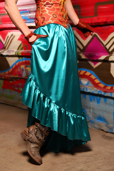 15. Flutterfall Trousers in Lagoon Shiny Satin - The Magic Carpet Ride Collection