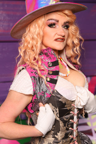 Sgt Pepper Vest in Pink & Silver Medallion - The Dragon Fruit Diva Collection