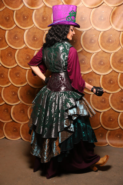 Deluxe 2-Tier Peplum Ruffle in Emerald & Silver Medallion w/ moonshadow pintuck - The Darling Starling Collection