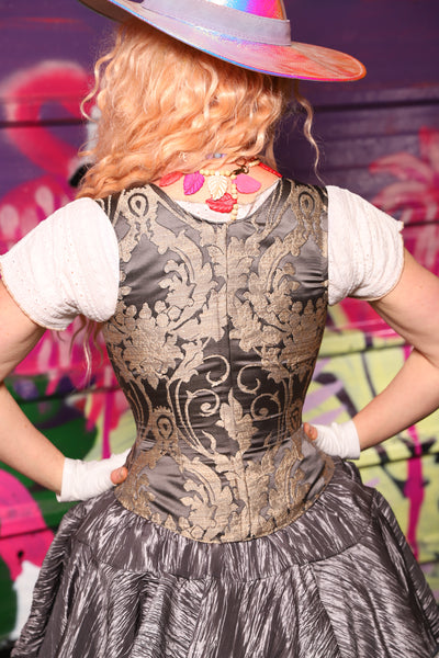 Maiden Bodice Corset in Gravestone Damask - The Dragon Fruit Diva Collection