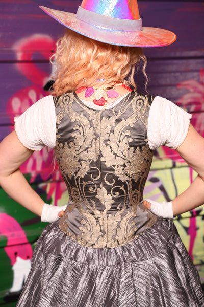 Maiden Bodice Corset in Gravestone Damask - The Dragon Fruit Diva Collection