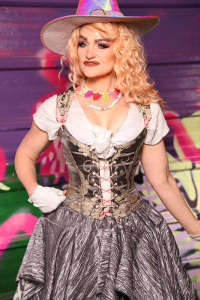 Maiden Bodice Corset in Gravestone Damask - The Dragon Fruit Diva Collection