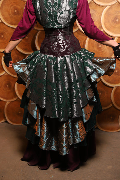 Deluxe 2-Tier Peplum Ruffle in Emerald & Silver Medallion w/ moonshadow pintuck - The Darling Starling Collection