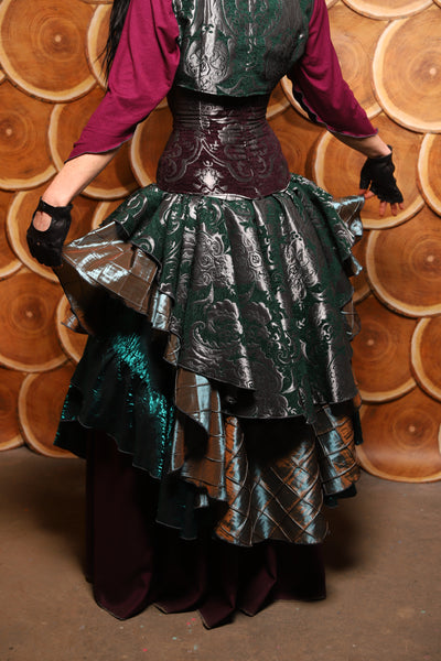 Deluxe 2-Tier Peplum Ruffle in Emerald & Silver Medallion w/ moonshadow pintuck - The Darling Starling Collection