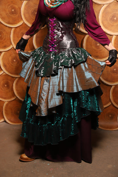 Deluxe 2-Tier Peplum Ruffle in Emerald & Silver Medallion w/ moonshadow pintuck - The Darling Starling Collection