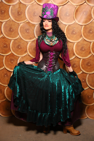 06. Crescent Skirt w/ruffle in Emerald Crushed Shimmer - The Darling Starling Collection