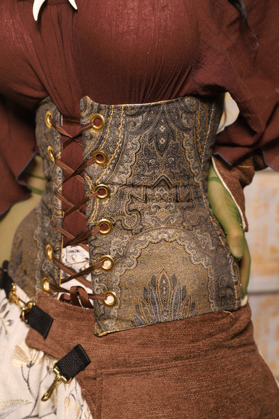 Petite Wench Corset in Elder Gold Paisley - "The Onions & Ogres Collection"