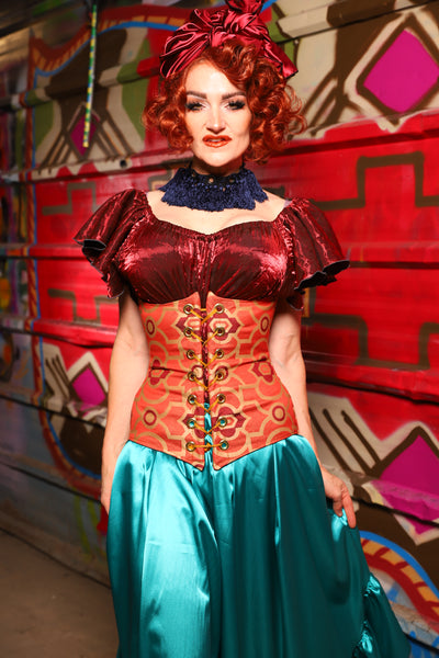 26. Wench Underbust Corset in Persimmon Mosaic - The Magic Carpet Ride Collection