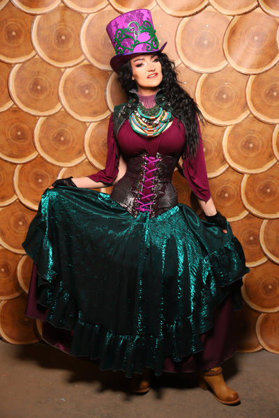 06. Crescent Skirt w/ruffle in Emerald Crushed Shimmer - The Darling Starling Collection