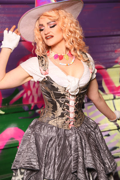 Maiden Bodice Corset in Gravestone Damask - The Dragon Fruit Diva Collection