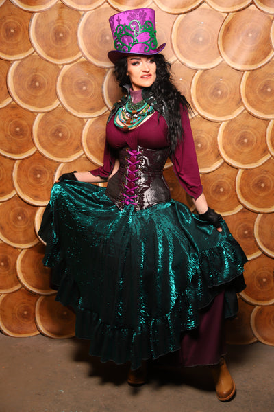 06. Crescent Skirt w/ruffle in Emerald Crushed Shimmer - The Darling Starling Collection