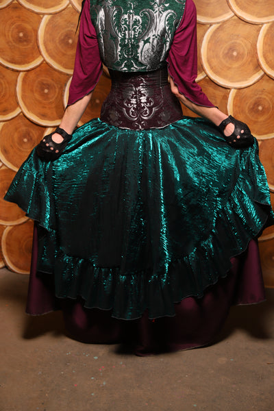 06. Crescent Skirt w/ruffle in Emerald Crushed Shimmer - The Darling Starling Collection