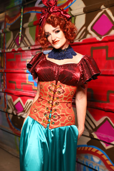 26. Wench Underbust Corset in Persimmon Mosaic - The Magic Carpet Ride Collection