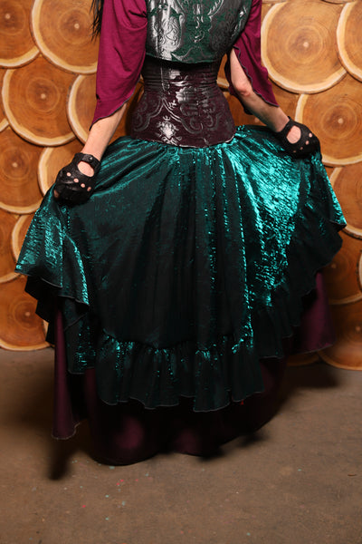 06. Crescent Skirt w/ruffle in Emerald Crushed Shimmer - The Darling Starling Collection