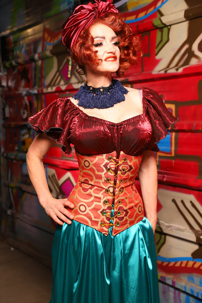 26. Wench Underbust Corset in Persimmon Mosaic - The Magic Carpet Ride Collection